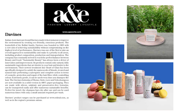 Davines Sustainable Beauty in A&E Magazine