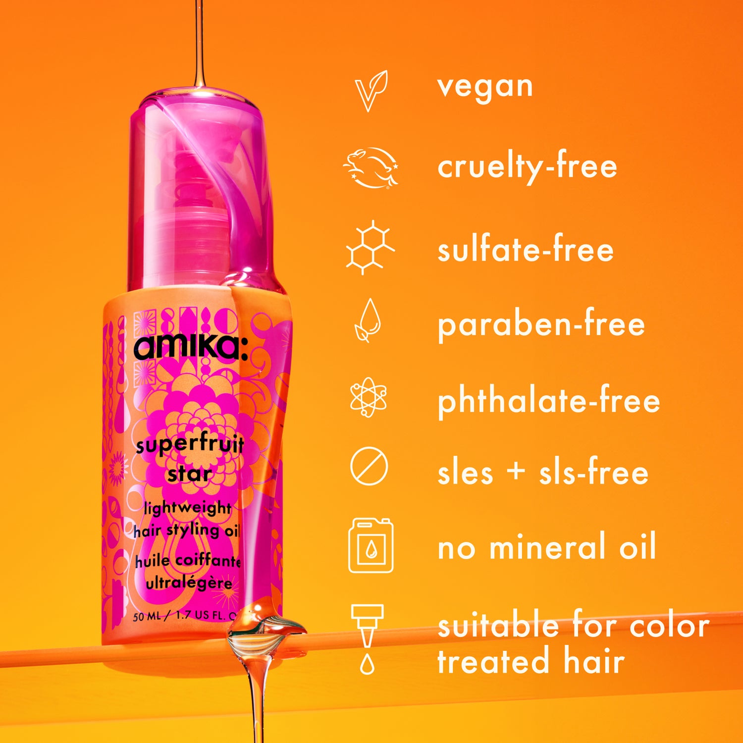 amika superfruit star lightweight hair styling + heat defense oil